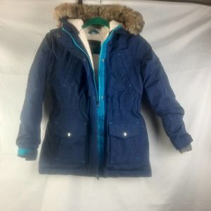 Lands End  Expidition Down  Navy waterproof Faux Sherpa  Parka  CH. M 10-12
